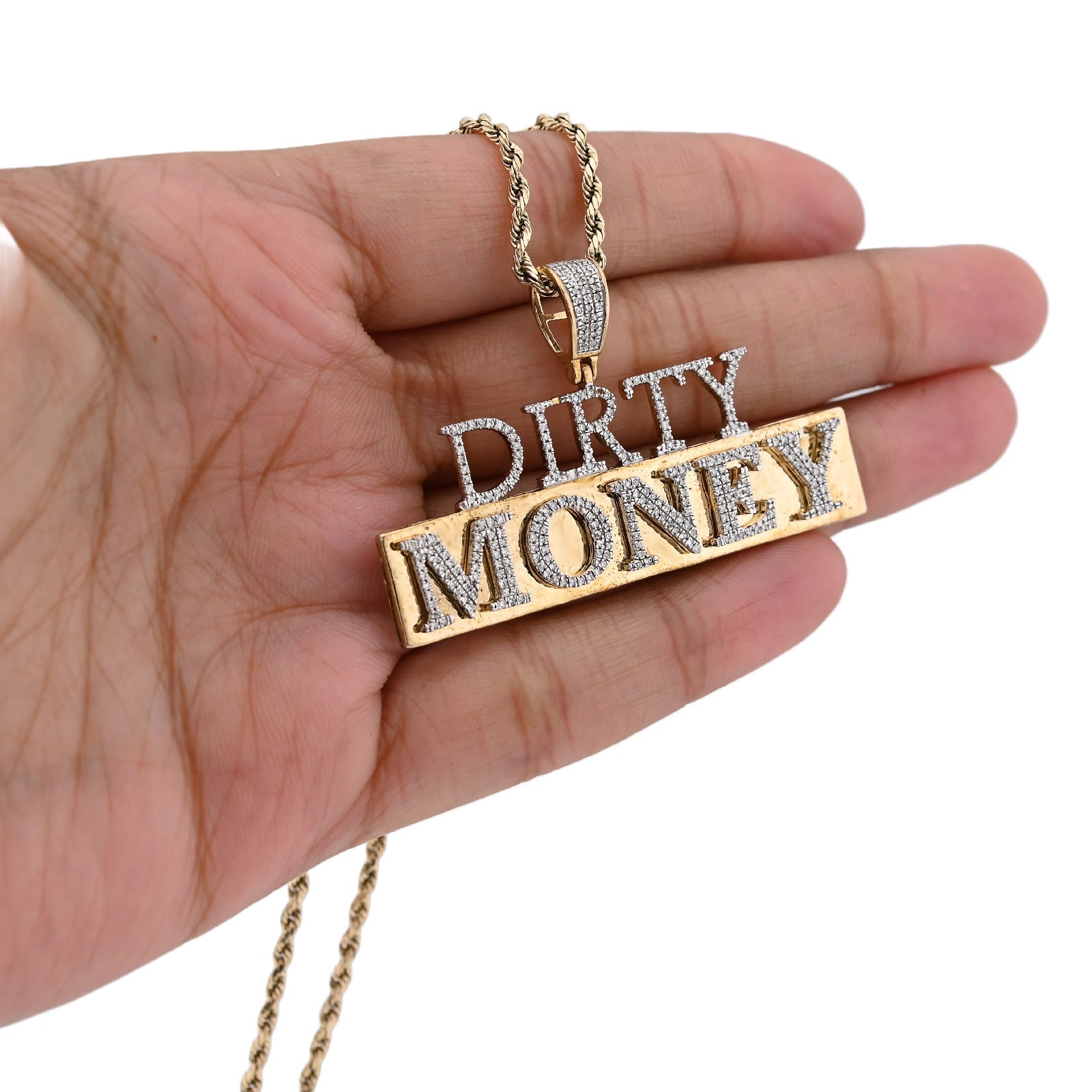 10K Yellow Gold "DIRTY MONEY" Custom Charm 1CT Natural Diamond 2.1" - Elite Jewelers - Charms & Pendants