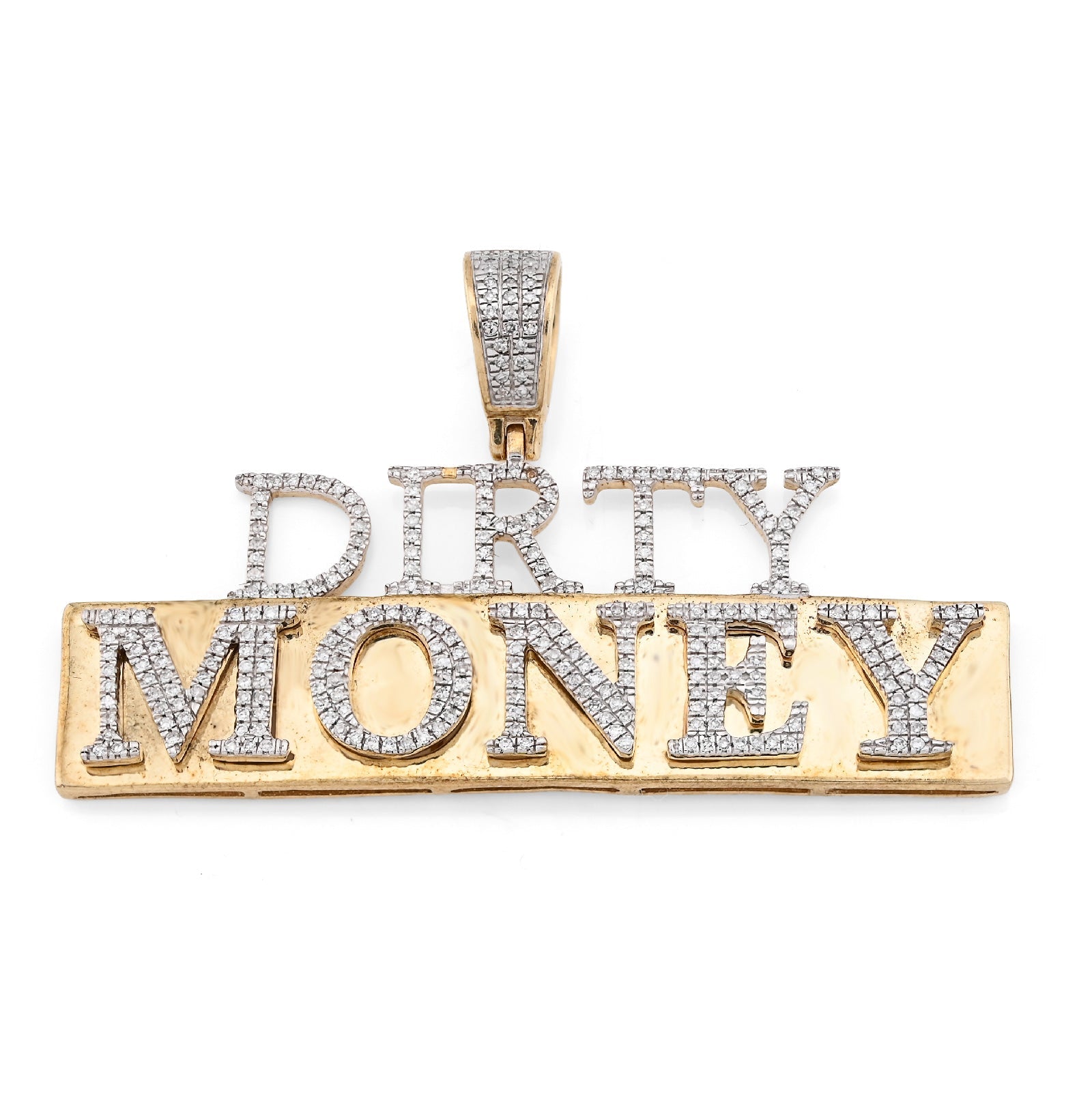 10K Yellow Gold "DIRTY MONEY" Custom Charm 1CT Natural Diamond 2.1" - Elite Jewelers - Charms & Pendants