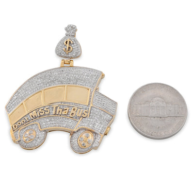 10K Yellow Gold "Don't Miss The Bus" Bus Shape Pendant 2.5CT Natural Diamond Men Women Pendant Charm - Elite Jewelers - Charms & Pendants