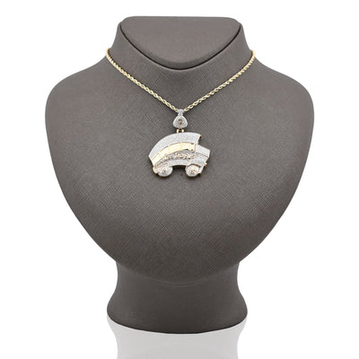 10K Yellow Gold "Don't Miss The Bus" Bus Shape Pendant 2.5CT Natural Diamond Men Women Pendant Charm - Elite Jewelers - Charms & Pendants