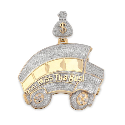 10K Yellow Gold "Don't Miss The Bus" Bus Shape Pendant 2.5CT Natural Diamond Men Women Pendant Charm - Elite Jewelers - Charms & Pendants