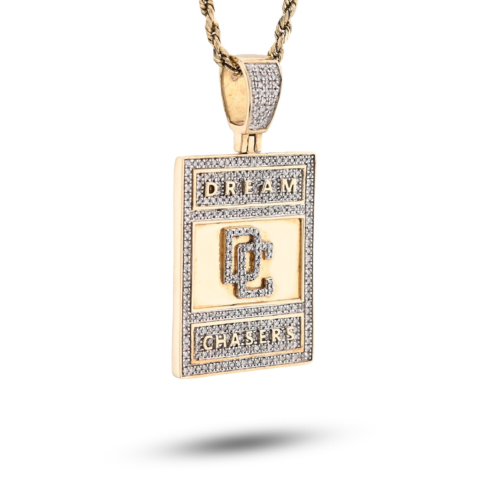 10K Yellow Gold "Dream Chasers" Rectangular Shape Pendant 0.75CT Natural Diamond Men Charm - Elite Jewelers - Charms & Pendants