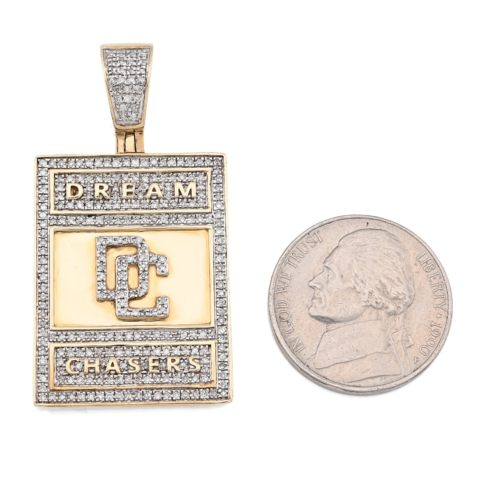 10K Yellow Gold "Dream Chasers" Rectangular Shape Pendant 0.75CT Natural Diamond Men Charm - Elite Jewelers - Charms & Pendants