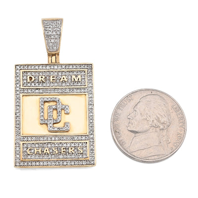 10K Yellow Gold "Dream Chasers" Rectangular Shape Pendant 0.75CT Natural Diamond Men Charm - Elite Jewelers - Charms & Pendants