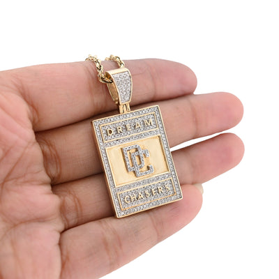 10K Yellow Gold "Dream Chasers" Rectangular Shape Pendant 0.75CT Natural Diamond Men Charm - Elite Jewelers - Charms & Pendants