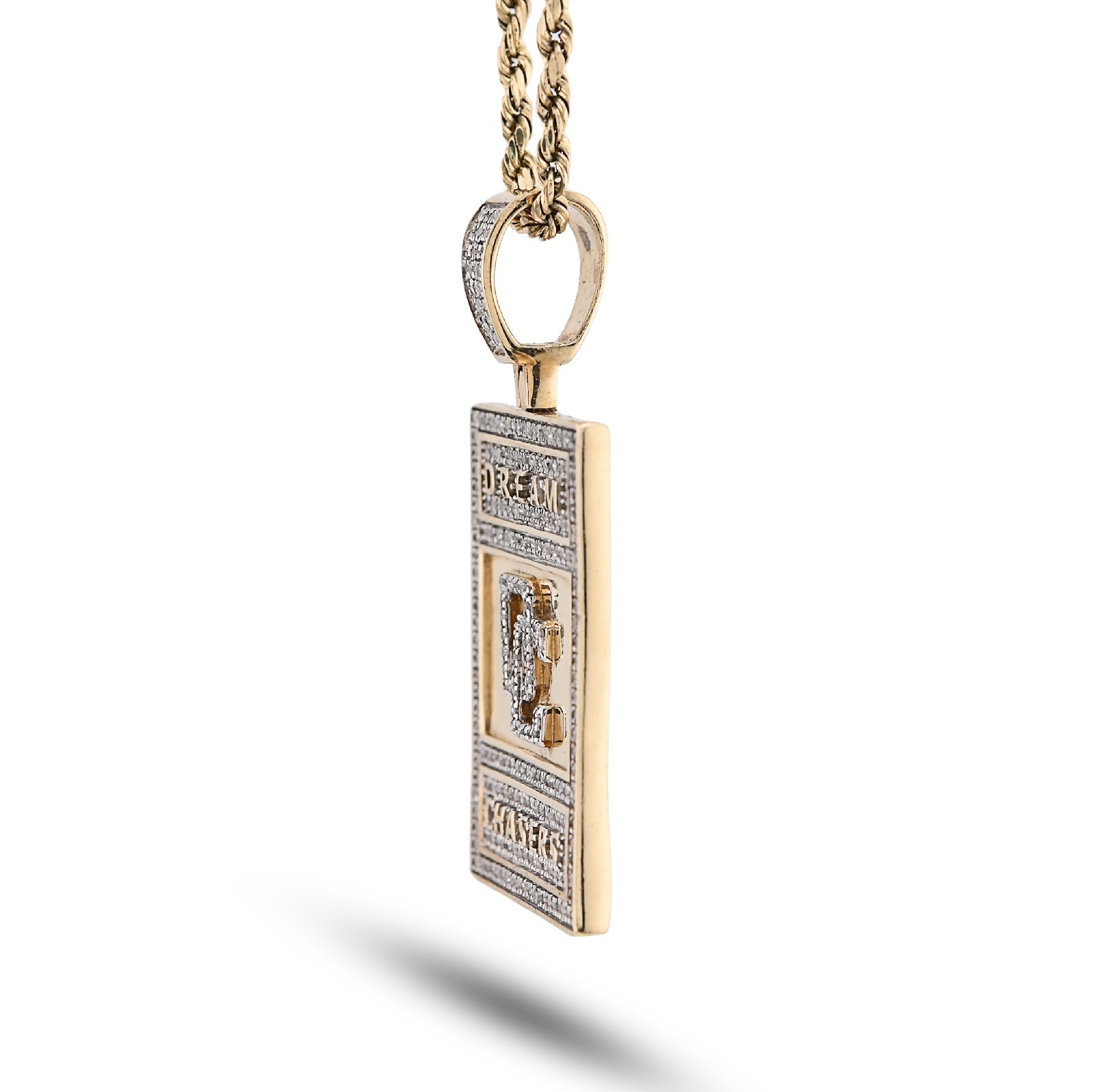 10K Yellow Gold "Dream Chasers" Rectangular Shape Pendant 0.75CT Natural Diamond Men Charm - Elite Jewelers - Charms & Pendants
