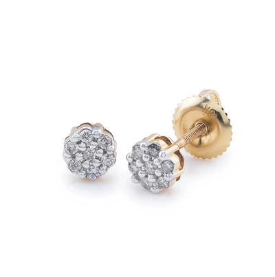 10k Yellow Gold Flower Cluster 0.15CT Natural Diamond Men Women Stud Earrings - Elite Jewelers - Earrings