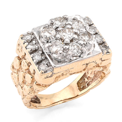 10K Yellow Gold Flower Cluster Centre Rectangular 1.62CT Natural Diamond Nugget Men Ring - Elite Jewelers - Rings