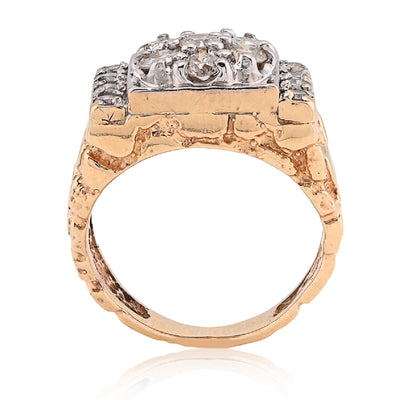 10K Yellow Gold Flower Cluster Centre Rectangular 1.62CT Natural Diamond Nugget Men Ring - Elite Jewelers - Rings