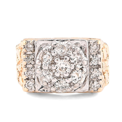 10K Yellow Gold Flower Cluster Centre Rectangular 1.62CT Natural Diamond Nugget Men Ring - Elite Jewelers - Rings