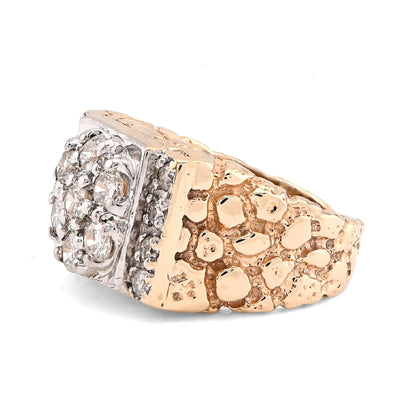 10K Yellow Gold Flower Cluster Centre Rectangular 1.62CT Natural Diamond Nugget Men Ring - Elite Jewelers - Rings