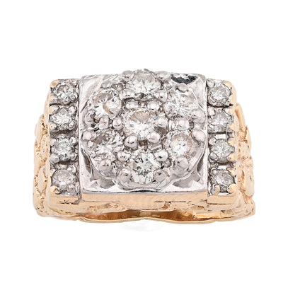 10K Yellow Gold Flower Cluster Centre Rectangular 1.62CT Natural Diamond Nugget Men Ring - Elite Jewelers - Rings