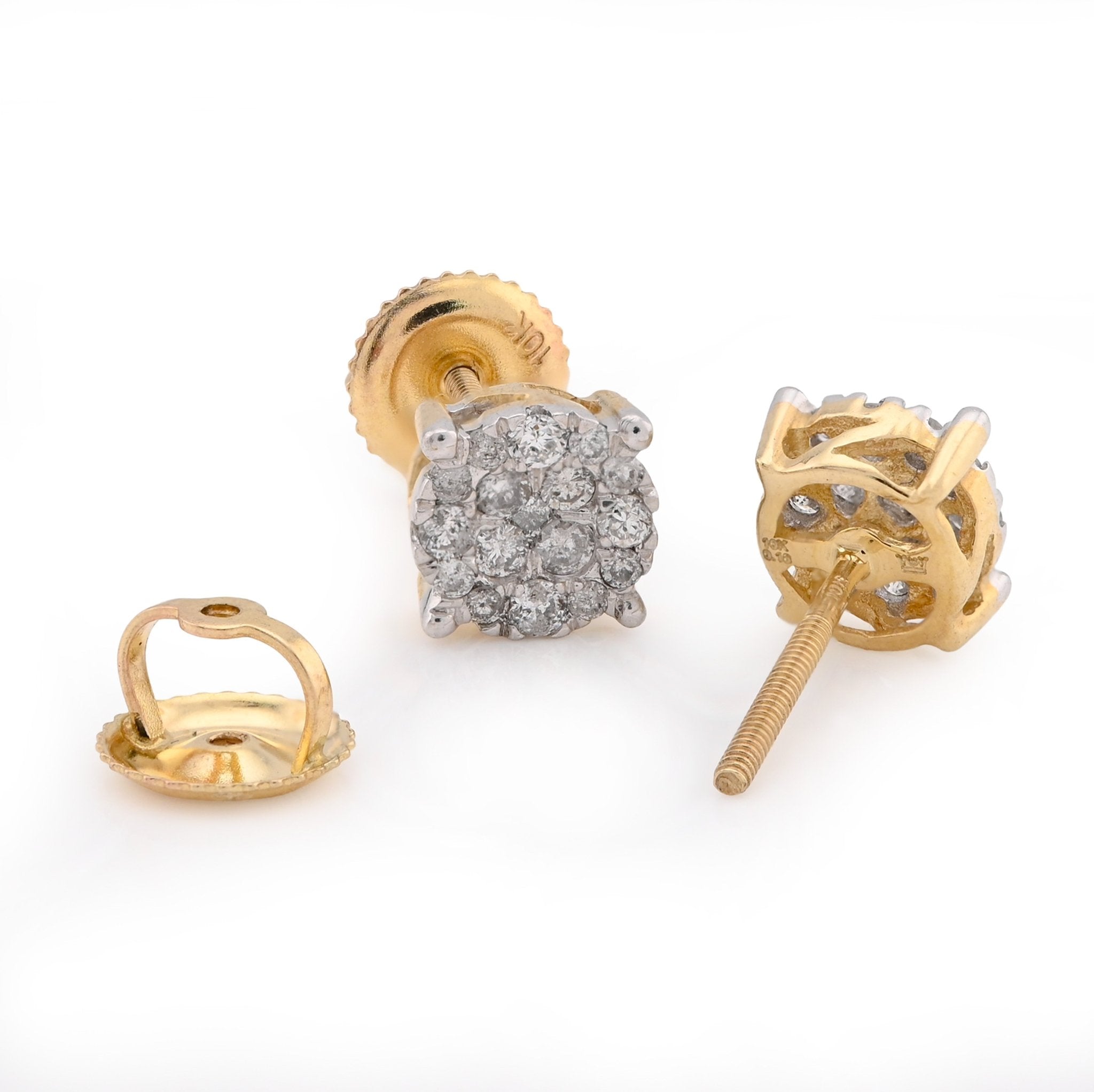 10K Yellow Gold Flower Cluster Earrings 0.36CT Natural Diamond Men Women Studs - Elite Jewelers - Earrings