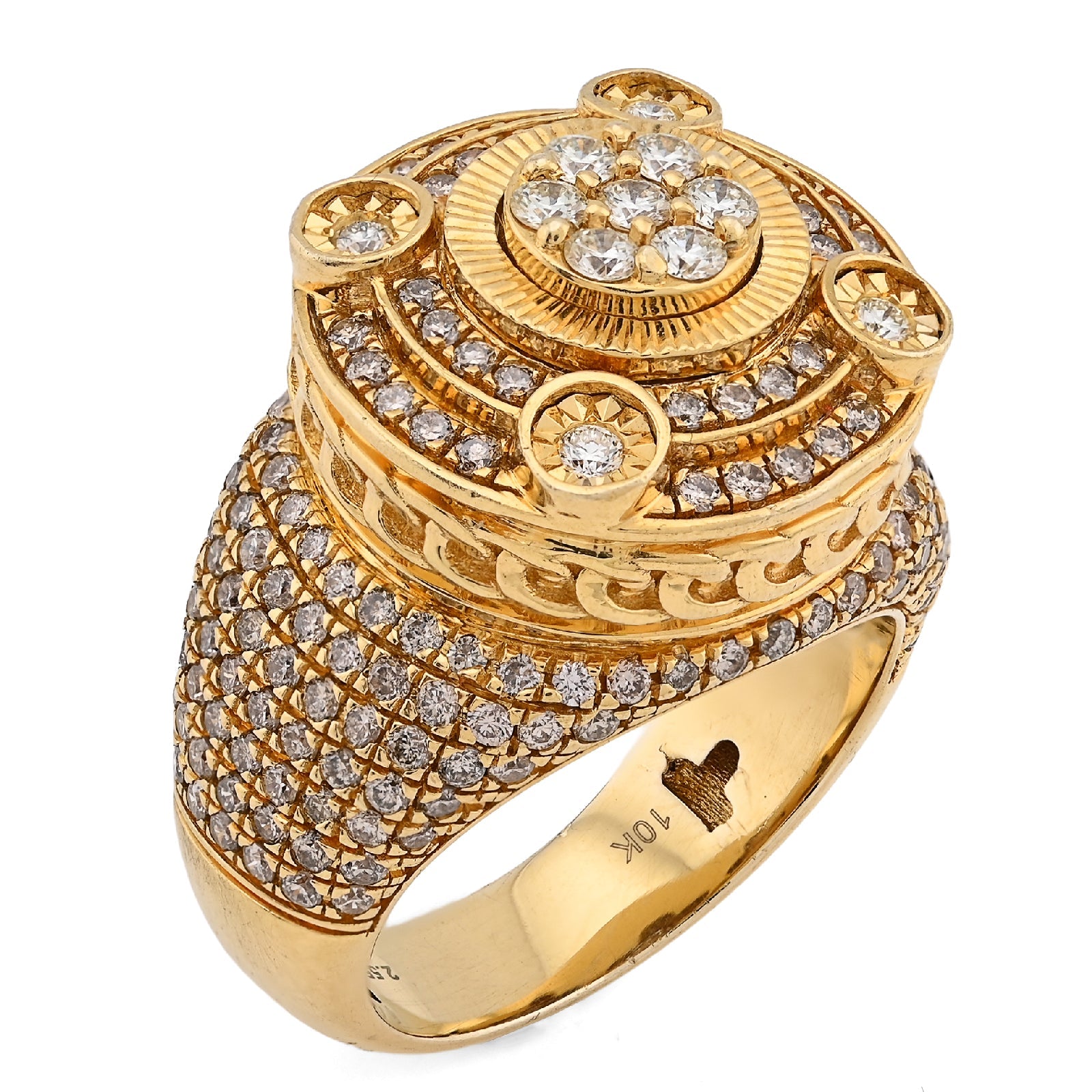 10K Yellow Gold Flower Cluster Multi Halo 2.55CT Natural Diamond Men Side Iced Pinky Ring - Elite Jewelers - Rings