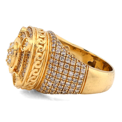 10K Yellow Gold Flower Cluster Multi Halo 2.55CT Natural Diamond Men Side Iced Pinky Ring - Elite Jewelers - Rings
