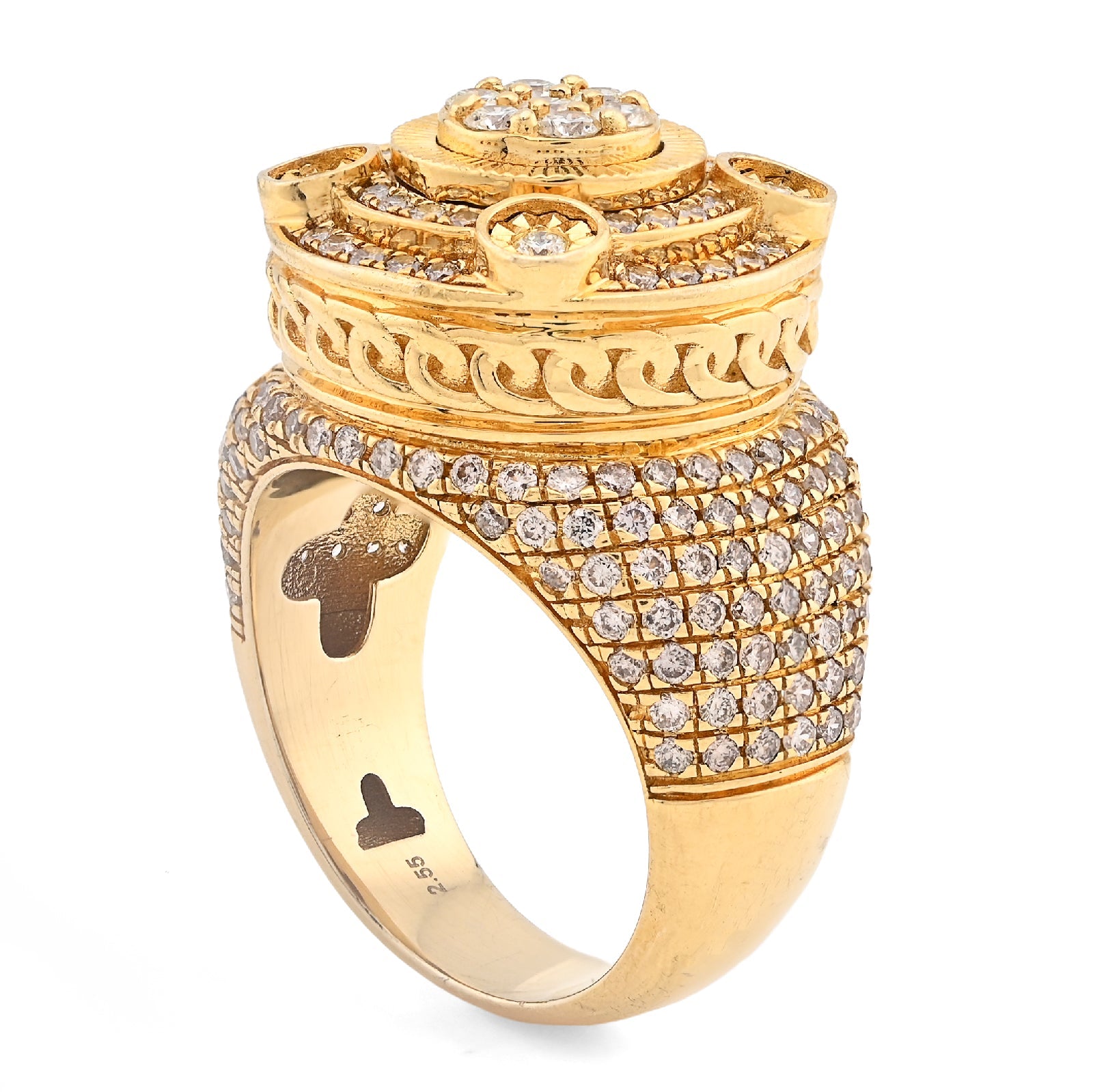 10K Yellow Gold Flower Cluster Multi Halo 2.55CT Natural Diamond Men Side Iced Pinky Ring - Elite Jewelers - Rings