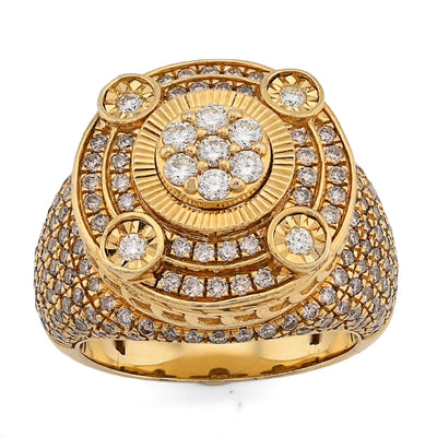 10K Yellow Gold Flower Cluster Multi Halo 2.55CT Natural Diamond Men Side Iced Pinky Ring - Elite Jewelers - Rings