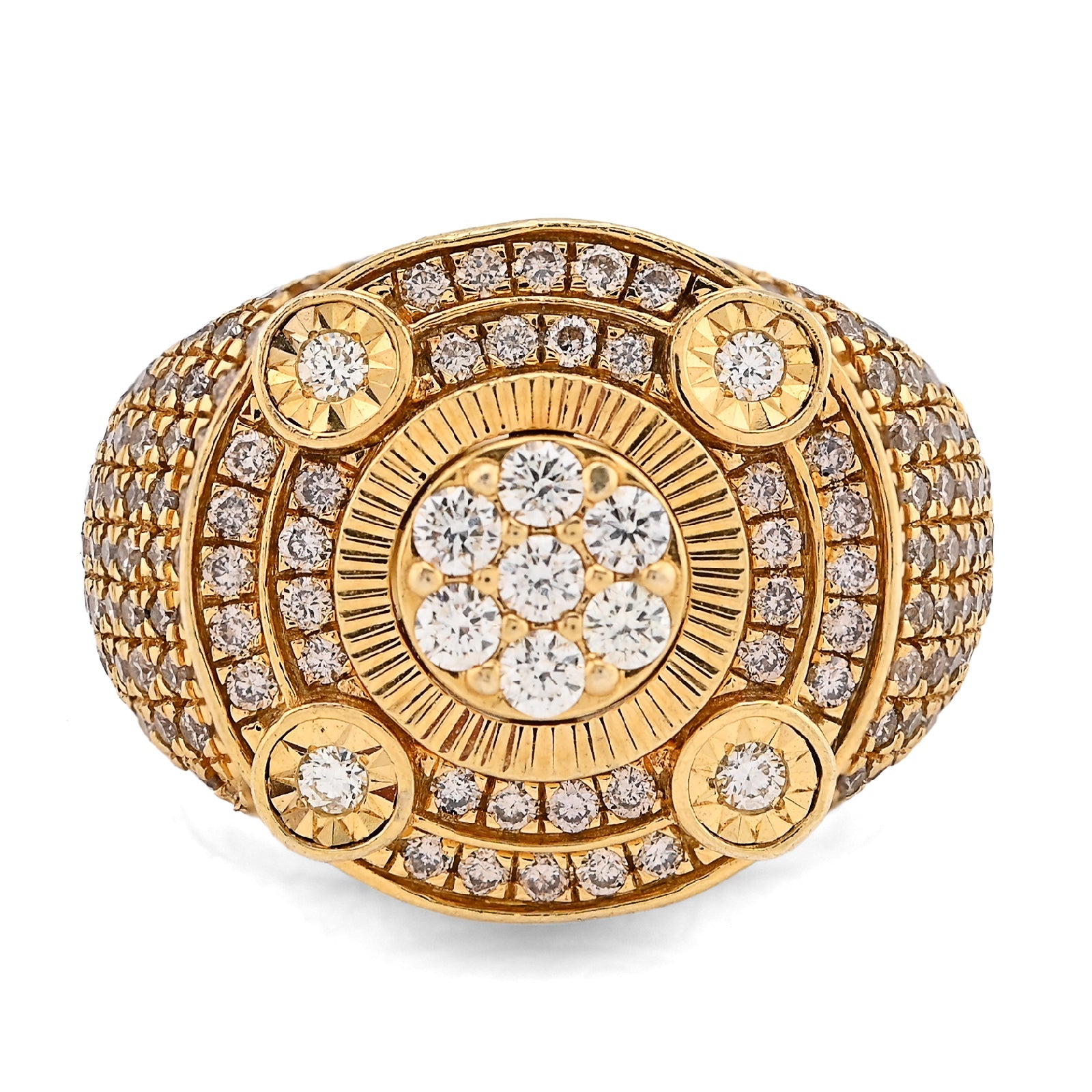 10K Yellow Gold Flower Cluster Multi Halo 2.55CT Natural Diamond Men Side Iced Pinky Ring - Elite Jewelers - Rings