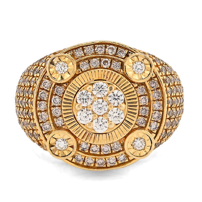 10K Yellow Gold Flower Cluster Multi Halo 2.55CT Natural Diamond Men Side Iced Pinky Ring - Elite Jewelers - Rings