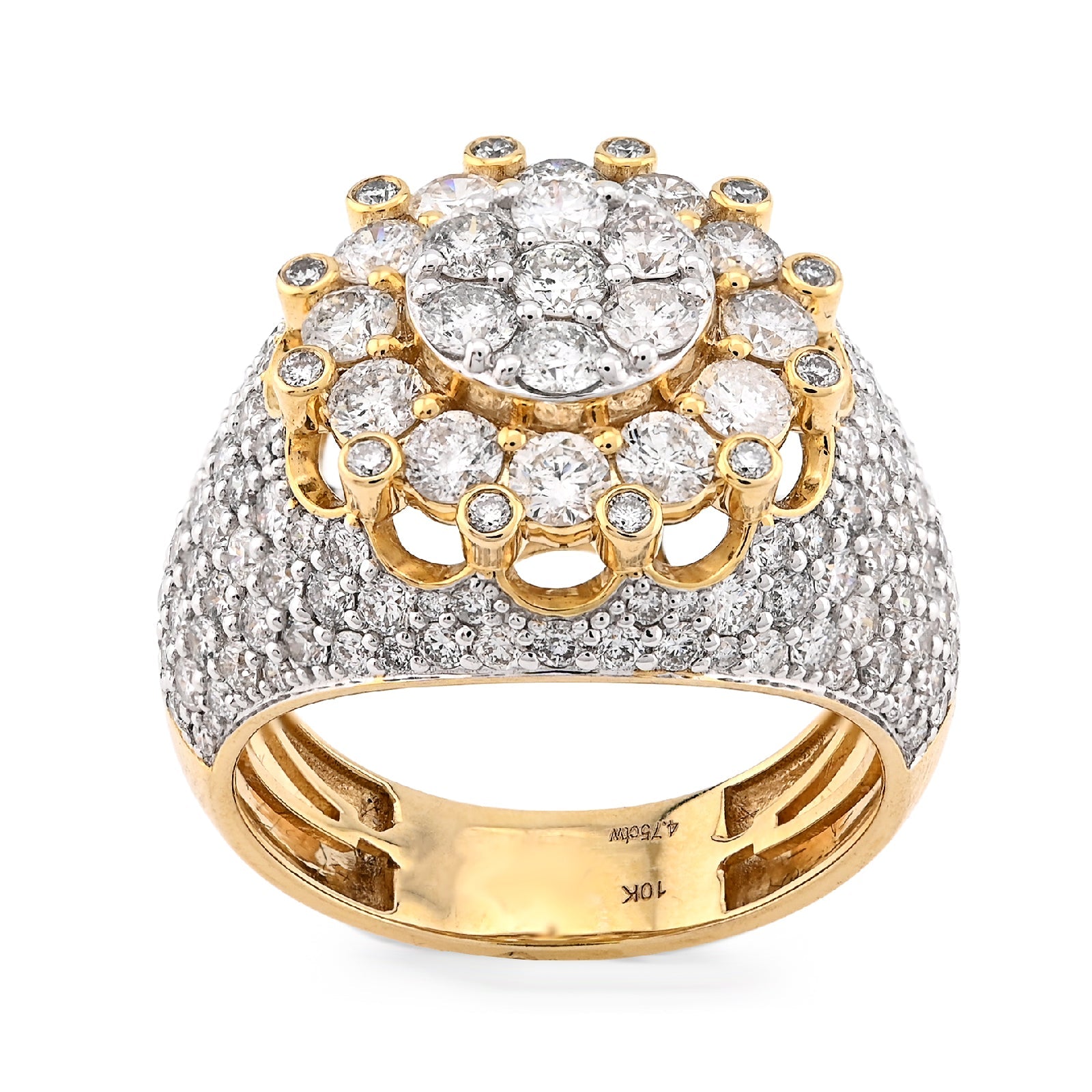 10K Yellow Gold Flower Cluster Natural Diamond 4.75CT Men Pinky Ring - Elite Jewelers - Rings