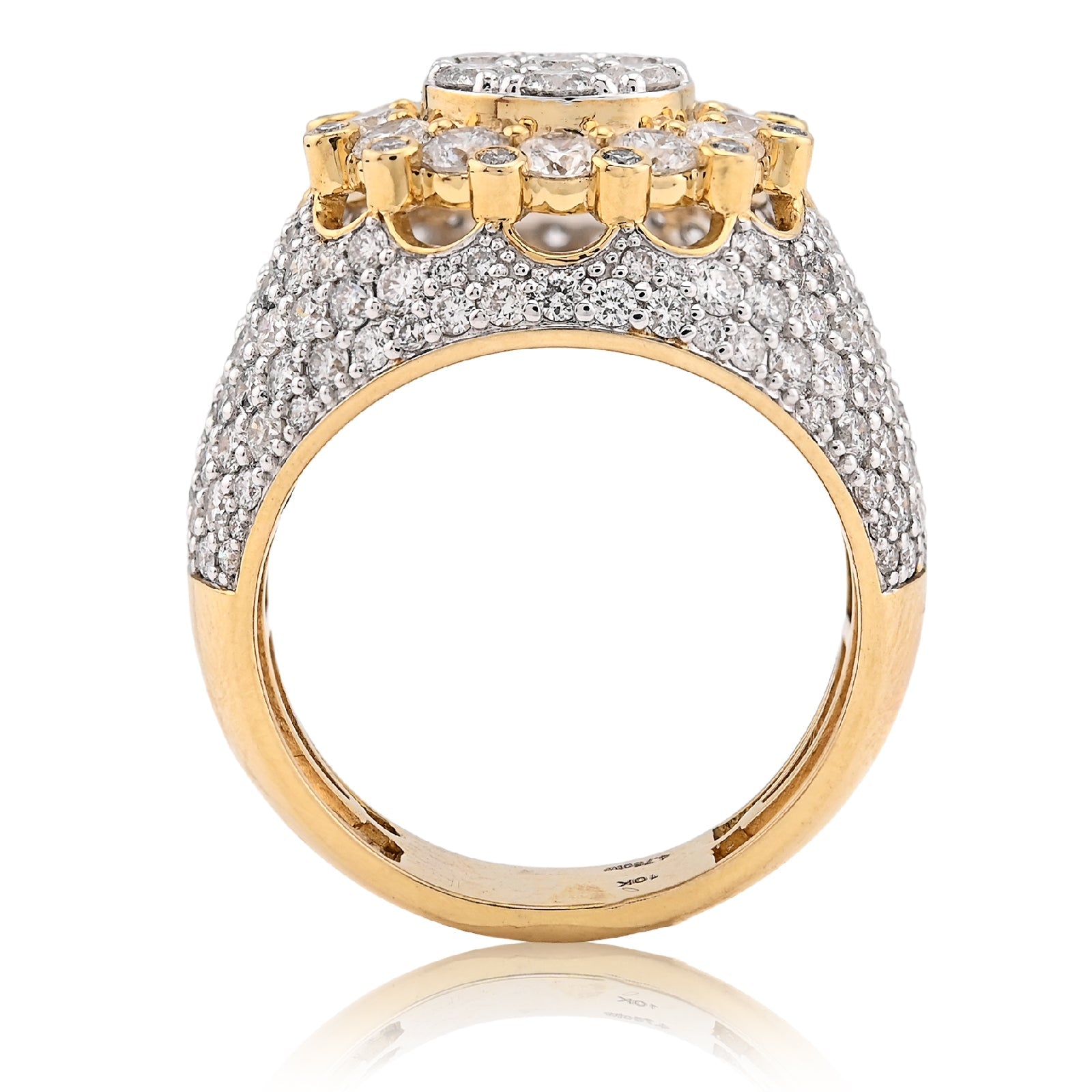 10K Yellow Gold Flower Cluster Natural Diamond 4.75CT Men Pinky Ring - Elite Jewelers - Rings
