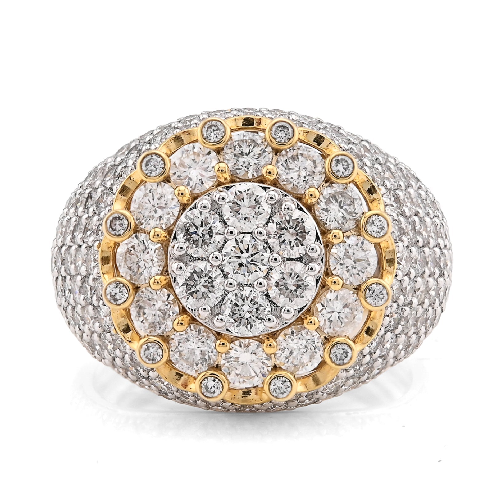 10K Yellow Gold Flower Cluster Natural Diamond 4.75CT Men Pinky Ring - Elite Jewelers - Rings
