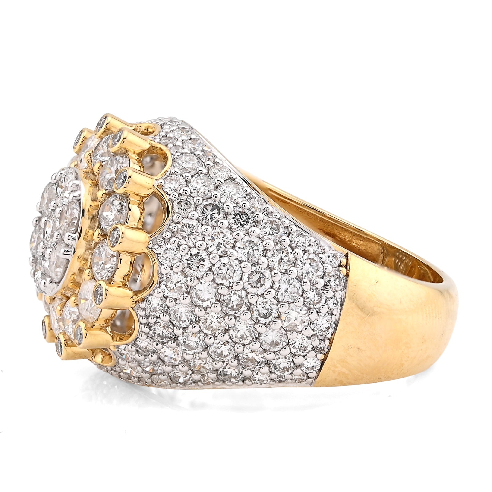10K Yellow Gold Flower Cluster Natural Diamond 4.75CT Men Pinky Ring - Elite Jewelers - Rings