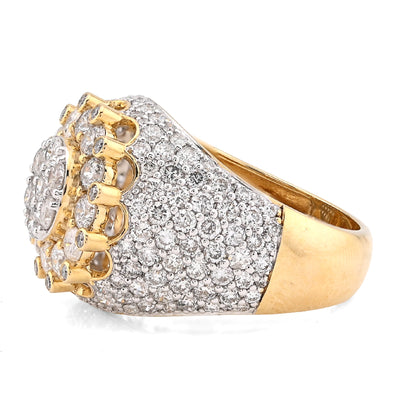 10K Yellow Gold Flower Cluster Natural Diamond 4.75CT Men Pinky Ring - Elite Jewelers - Rings