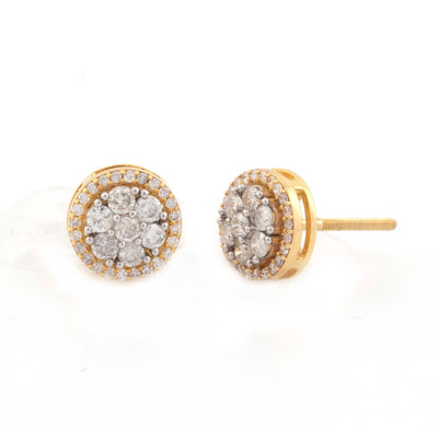 10k Yellow Gold Flower Cluster Round 0.64CT Diamond Studs (8.5mm) - Elite Jewelers - Earrings