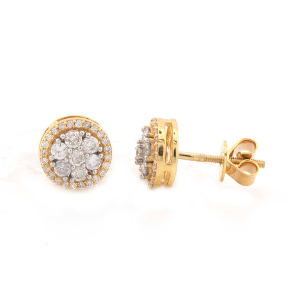 10k Yellow Gold Flower Cluster Round 0.64CT Diamond Studs (8.5mm) - Elite Jewelers - Earrings