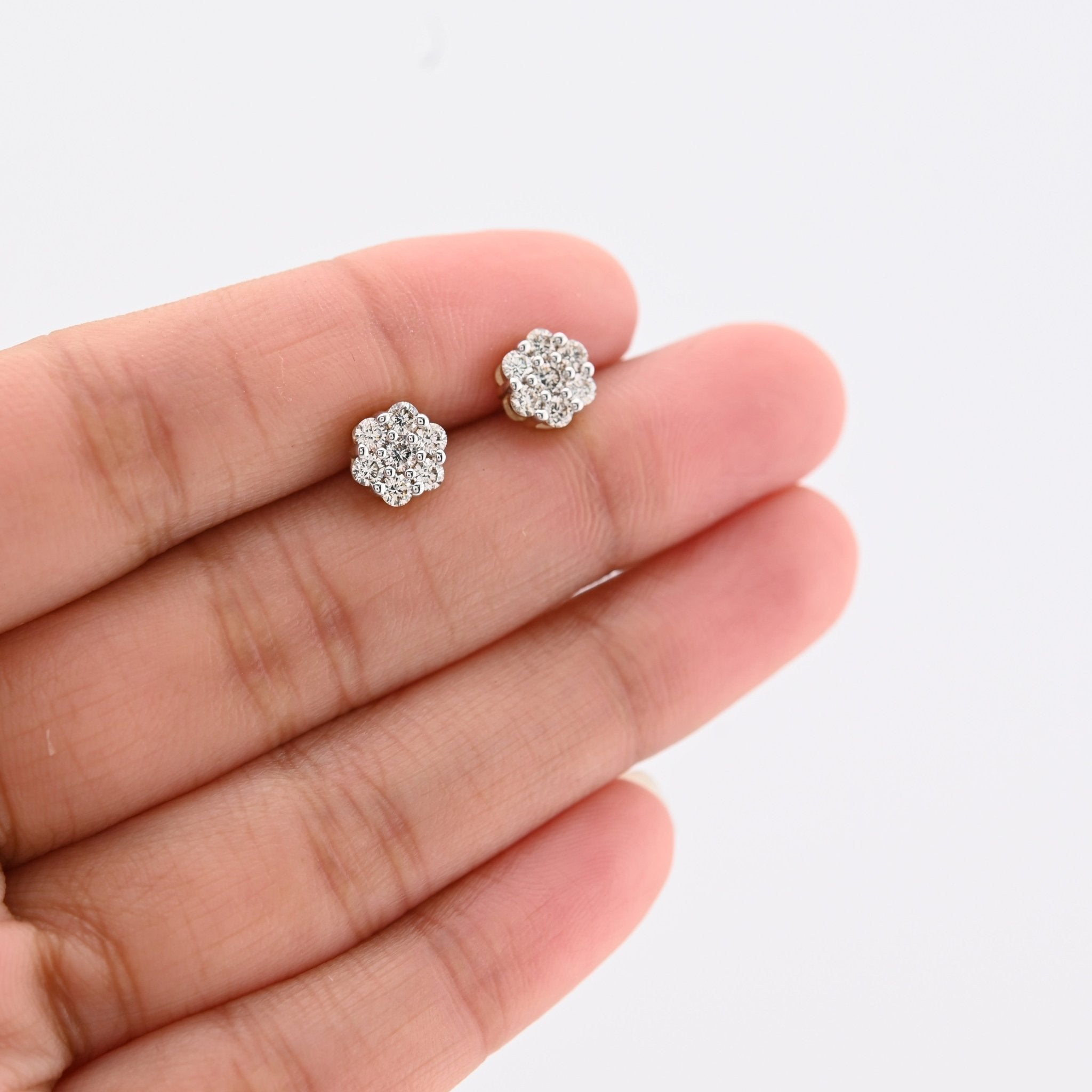10K Yellow Gold Flower Cluster Stud 0.75CT Natural Diamond Women Men Earrings - Elite Jewelers - Earrings