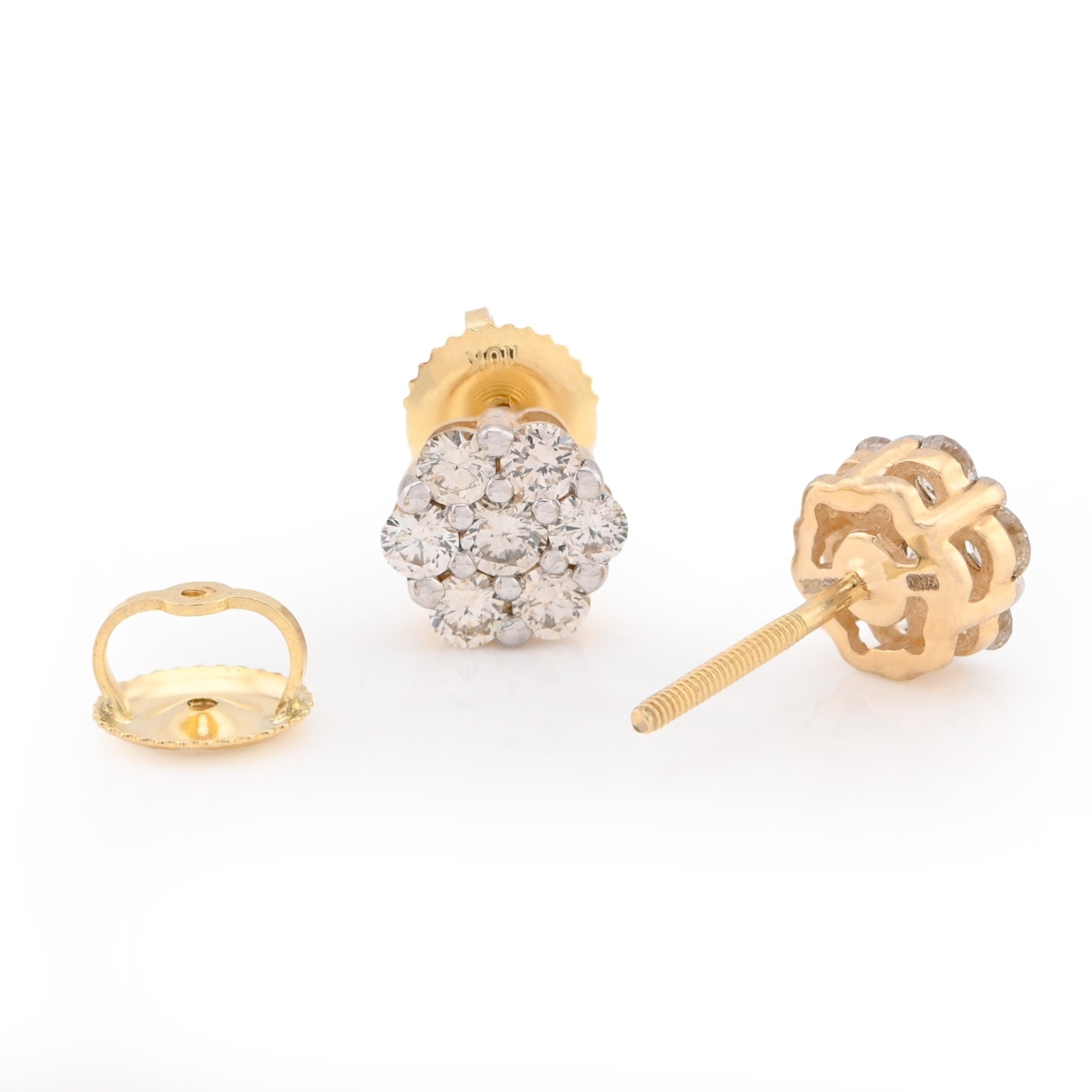 10K Yellow Gold Flower Cluster Stud 0.75CT Natural Diamond Women Men Earrings - Elite Jewelers - Earrings