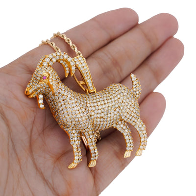10K Yellow Gold GOAT 5.85CT Natural Diamond Charm 5.85CT Pendant - Elite Jewelers-Charms & Pendants