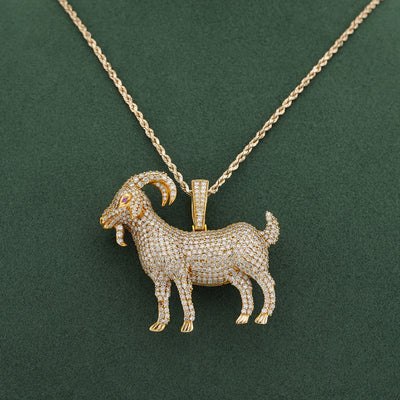 10K Yellow Gold GOAT 5.85CT Natural Diamond Charm 5.85CT Pendant - Elite Jewelers-Charms & Pendants