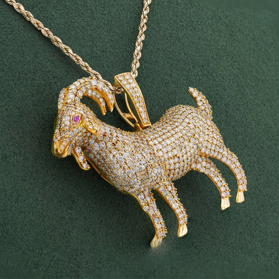 10K Yellow Gold GOAT 5.85CT Natural Diamond Charm 5.85CT Pendant - Elite Jewelers-Charms & Pendants