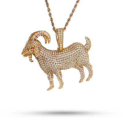 10K Yellow Gold GOAT 5.85CT Natural Diamond Charm 5.85CT Pendant - Elite Jewelers-Charms & Pendants