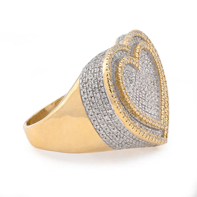 10K Yellow Gold Heart Shape 0.85CT Natural Diamond Men Pinky Ring - Elite Jewelers - Rings