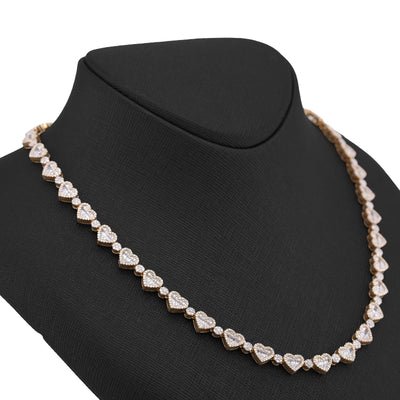 10K Yellow Gold Heart Shape Link Baguette 6.10CT Natural Diamond Women Tennis Chain 18" Necklace - Elite Jewelers-Necklaces