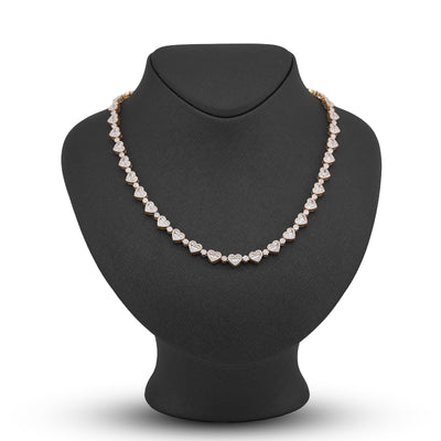 10K Yellow Gold Heart Shape Link Baguette 6.10CT Natural Diamond Women Tennis Chain 18" Necklace - Elite Jewelers-Necklaces