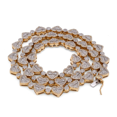 10K Yellow Gold Heart Shape Link Baguette 6.10CT Natural Diamond Women Tennis Chain 18" Necklace - Elite Jewelers-Necklaces