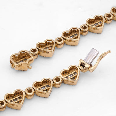 10K Yellow Gold Heart Shape Link Baguette 6.10CT Natural Diamond Women Tennis Chain 18" Necklace - Elite Jewelers-Necklaces