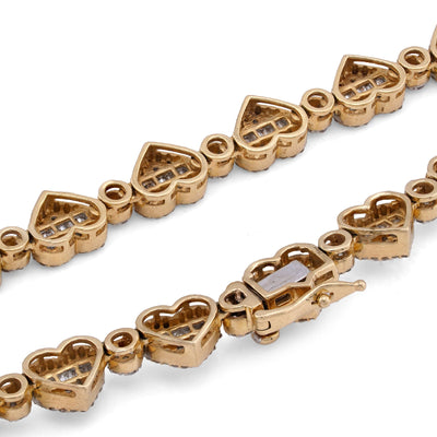 10K Yellow Gold Heart Shape Link Baguette 6.10CT Natural Diamond Women Tennis Chain 18" Necklace - Elite Jewelers-Necklaces