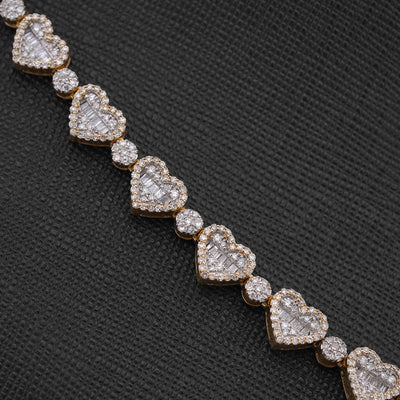 10K Yellow Gold Heart Shape Link Baguette 6.10CT Natural Diamond Women Tennis Chain 18" Necklace - Elite Jewelers-Necklaces