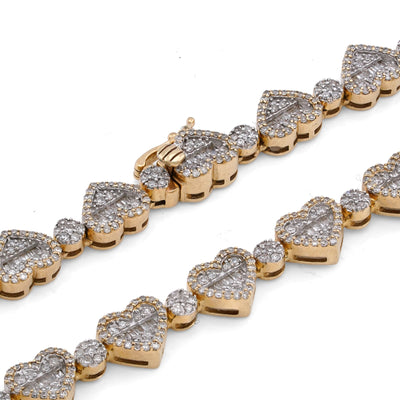 10K Yellow Gold Heart Shape Link Baguette 6.10CT Natural Diamond Women Tennis Chain 18" Necklace - Elite Jewelers-Necklaces