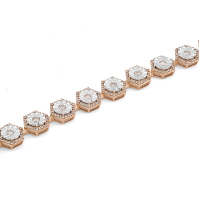 10K Yellow Gold Hexagon Link Illusion Set 2CT Natural Diamond 8" Bracelet - Elite Jewelers-Bracelets