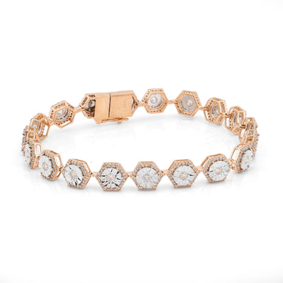 10K Yellow Gold Hexagon Link Illusion Set 2CT Natural Diamond 8" Bracelet - Elite Jewelers-Bracelets