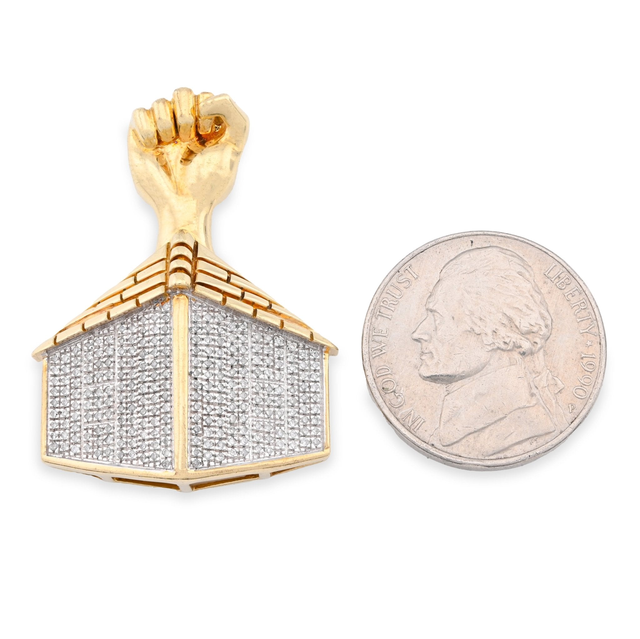 10K Yellow Gold House Shape Pendant Close Fist 1.10CT Natural Diamond Men Women Charm - Elite Jewelers - Charms & Pendants