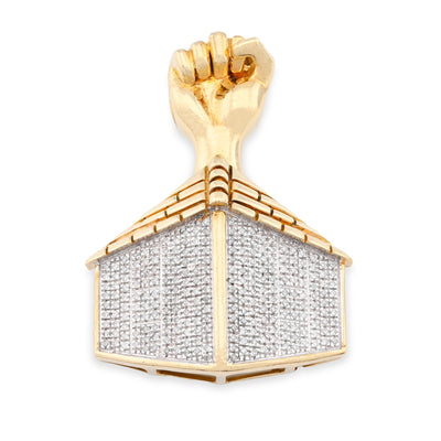 10K Yellow Gold House Shape Pendant Close Fist 1.10CT Natural Diamond Men Women Charm - Elite Jewelers - Charms & Pendants