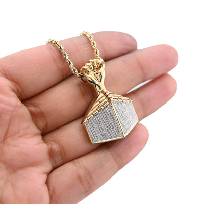 10K Yellow Gold House Shape Pendant Close Fist 1.10CT Natural Diamond Men Women Charm - Elite Jewelers - Charms & Pendants