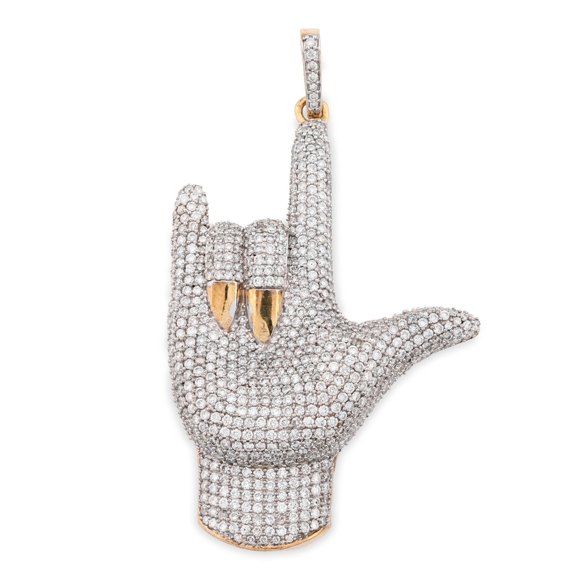 10K Yellow Gold "I LOVE YOU" Sign 3.05CT Natural Diamond Pendant Men Women Charm - Elite Jewelers - Charms & Pendants